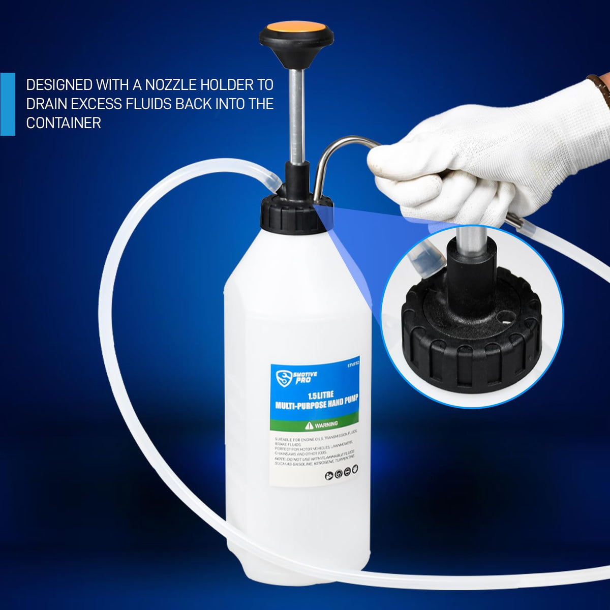 SMOTIVEPRO pump beside ruler showing 100 cm hose length for reach