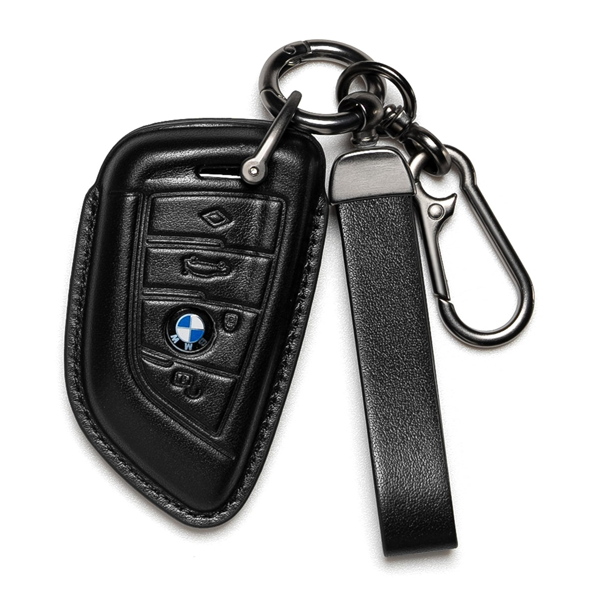 Smyfob front view of leather key fob cover showing clean fit and protection