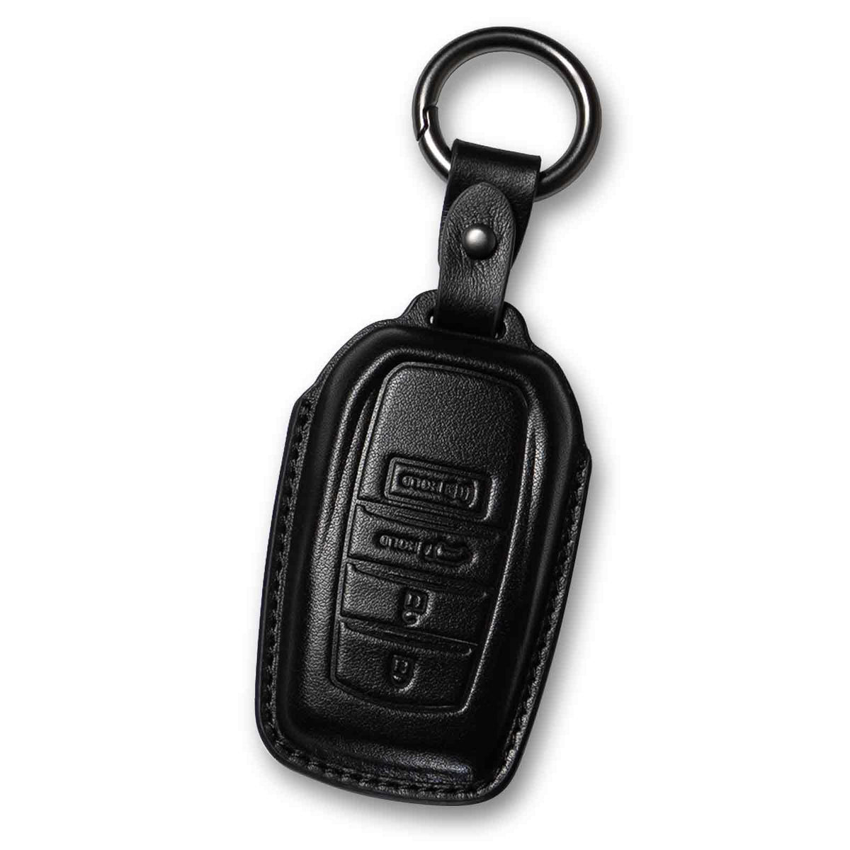 Smyfob front view leather key fob cover showing precise fit and protection