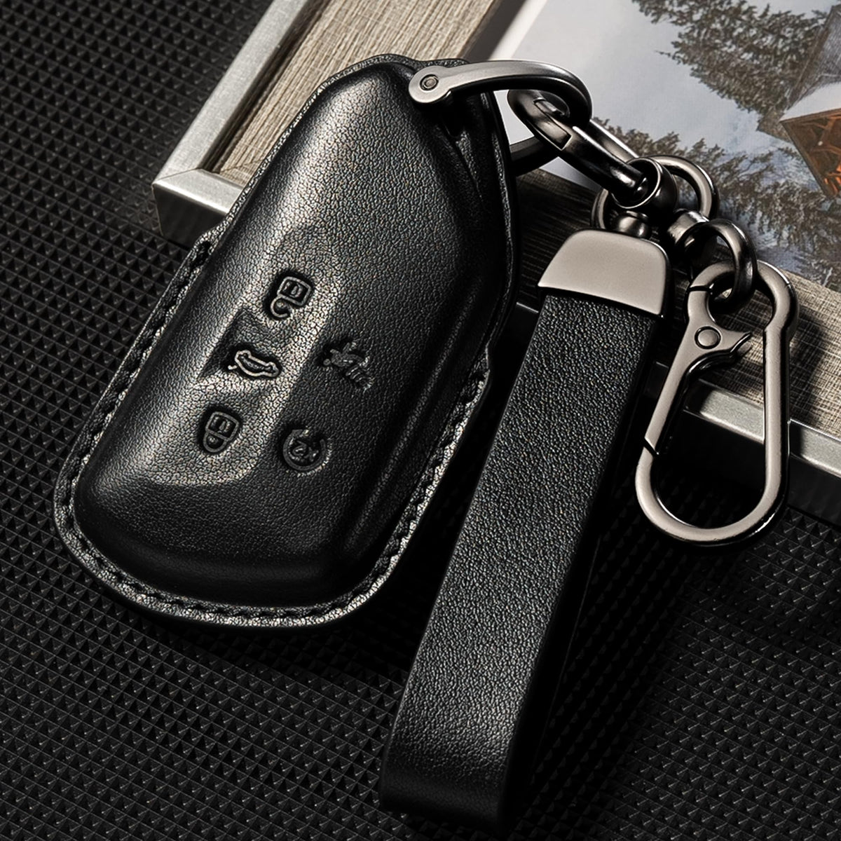 Smyfob rear view showing 5-button cutouts and button access benefit