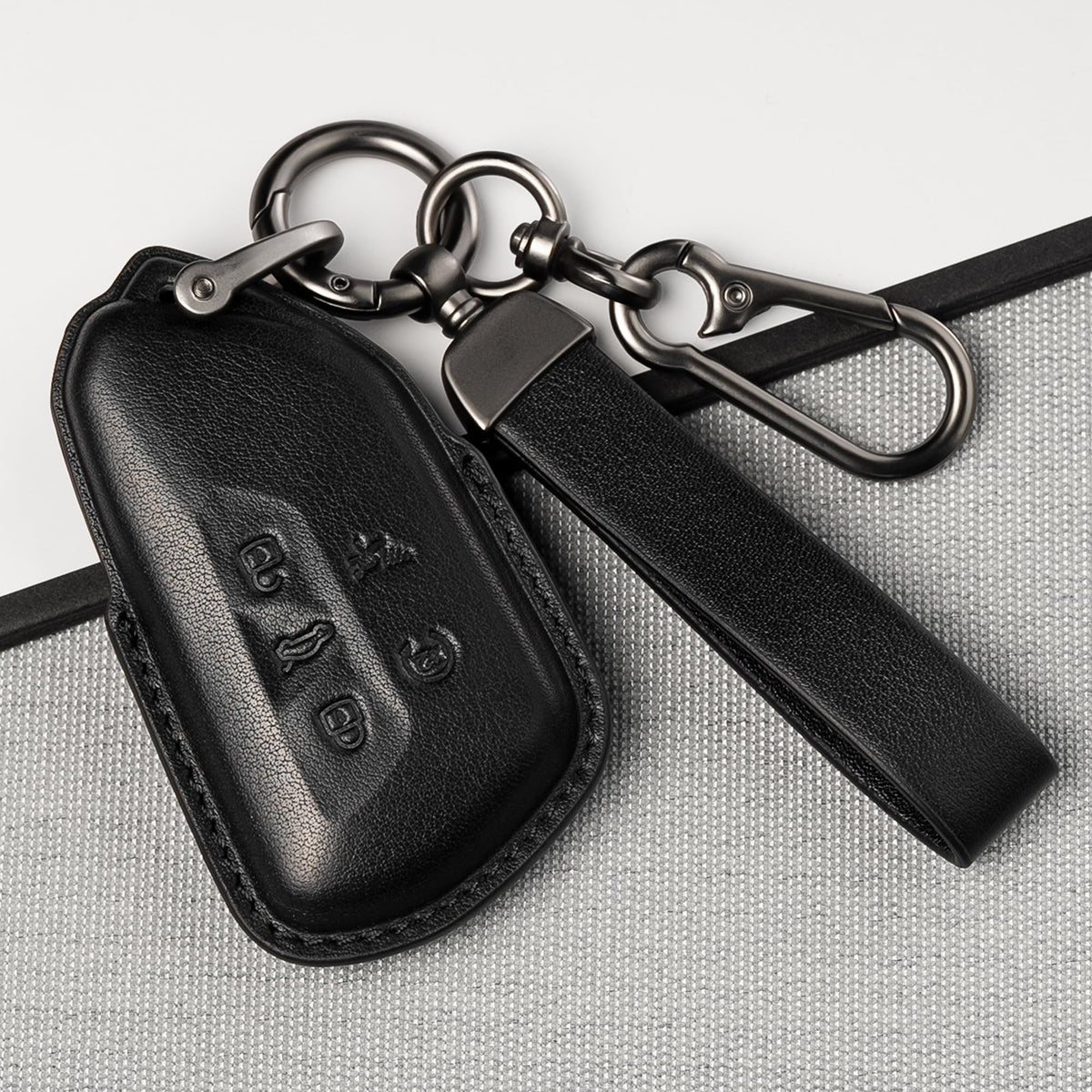 Smyfob close-up of top-grain leather texture highlighting durability