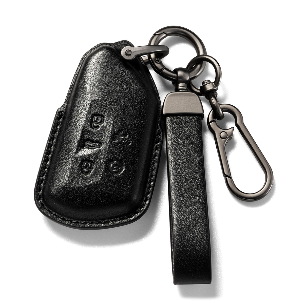 Smyfob front view of leather cover showing precise fit and premium look