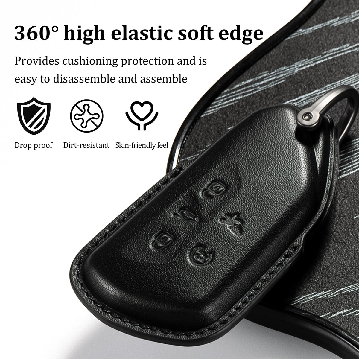 Smyfob matching leather keychain paired with cover for coordinated carry