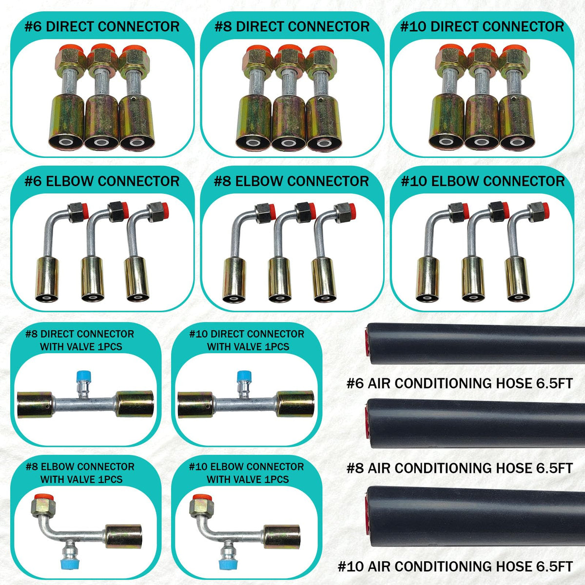 SMZTools hoses laid out to show 6.5ft length and three diameters for versatility