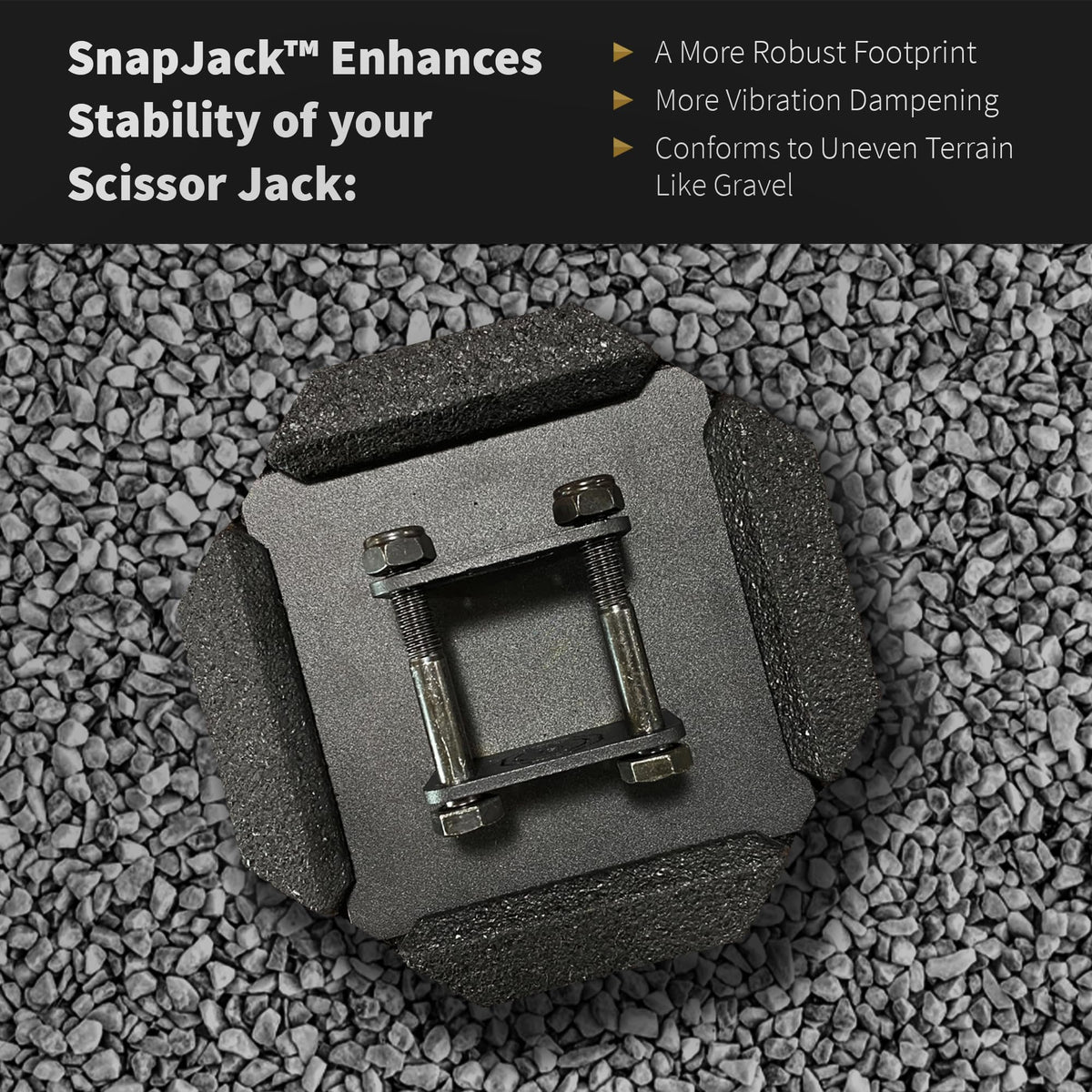 SnapPad SnapJack installed under travel trailer showing easier setup benefit