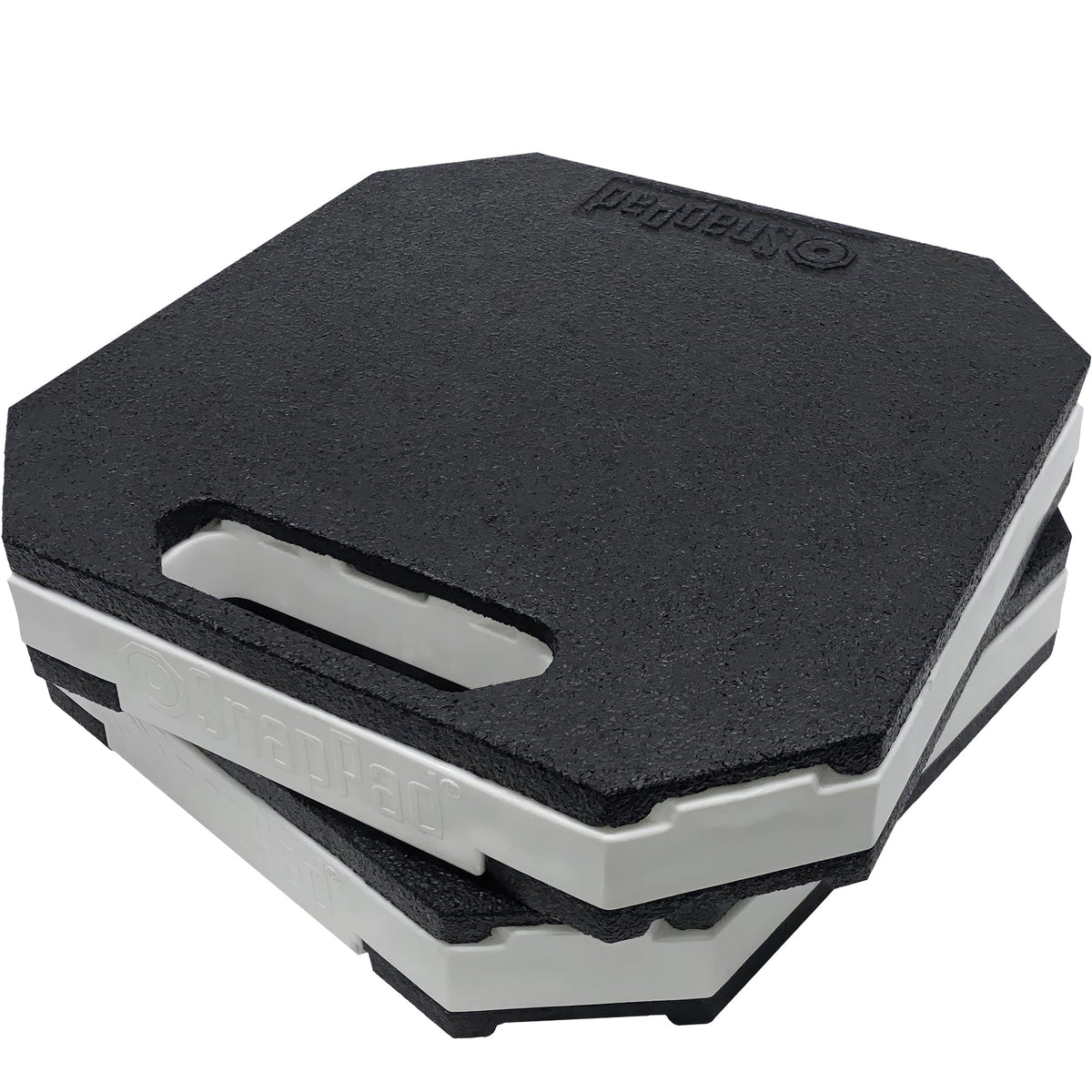 SnapPad StakPad front pack showing two 12x12 pads and product branding for reliable leveling