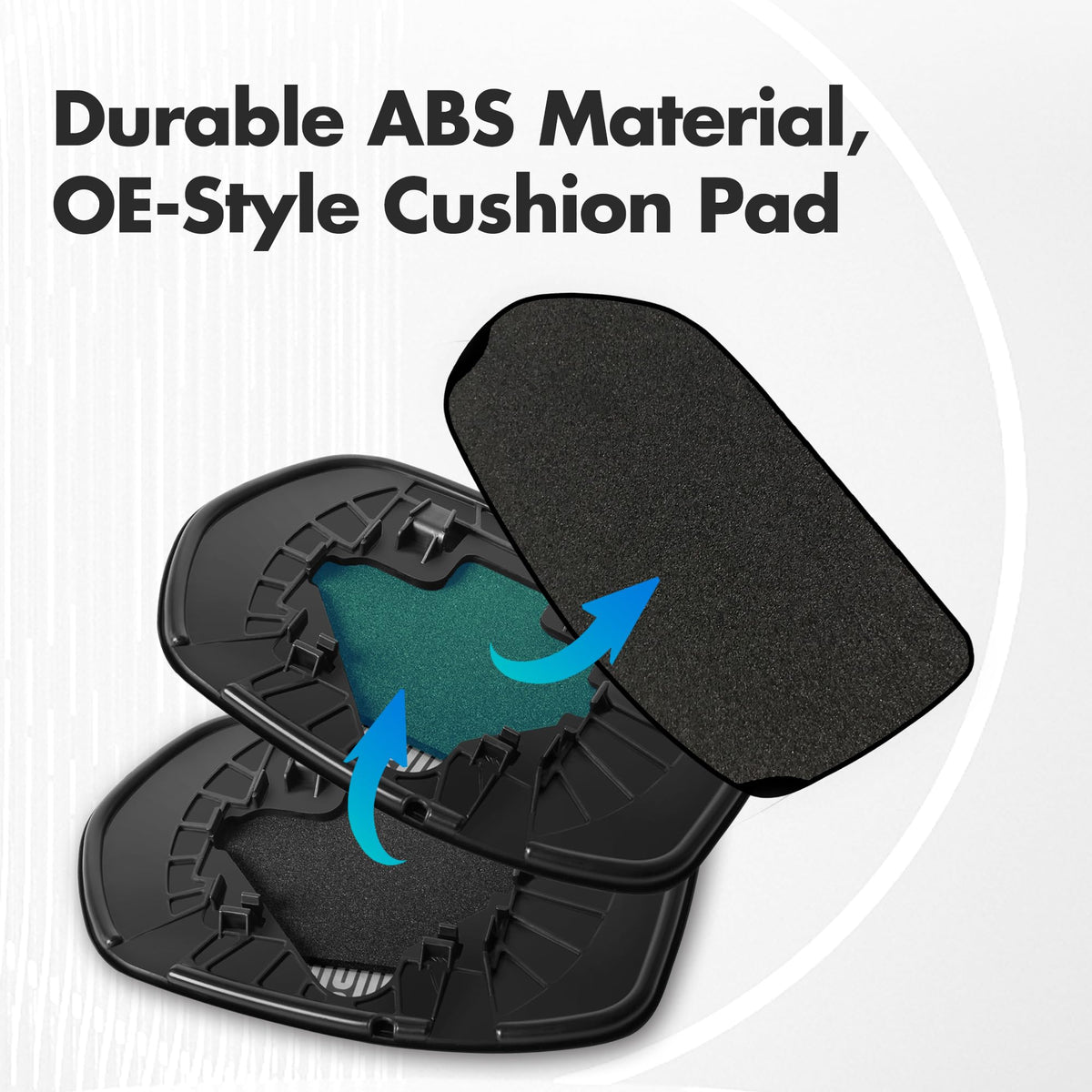 SNEMEEY ABS backplate and cushion pad detail for secure fit benefit