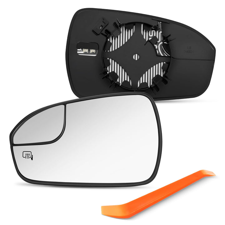 SNEMEEY front view driver-side mirror showing OE-style shape and clear view benefit