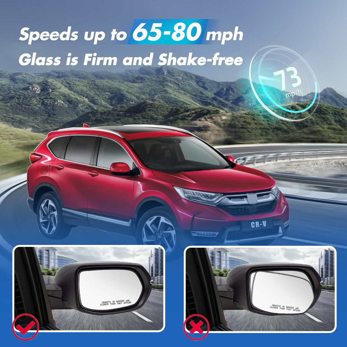 SNEMEEY mirror installed on Honda CRV passenger side showing restored visibility