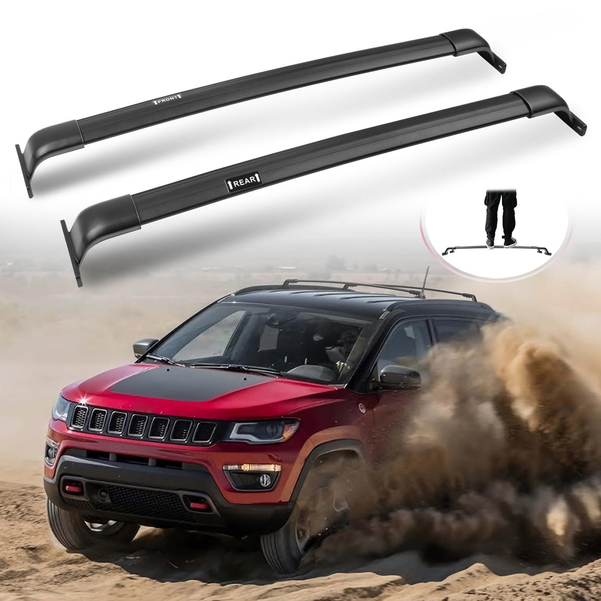 SNIXWOO front profile on Jeep Compass showing secure fit and clean look