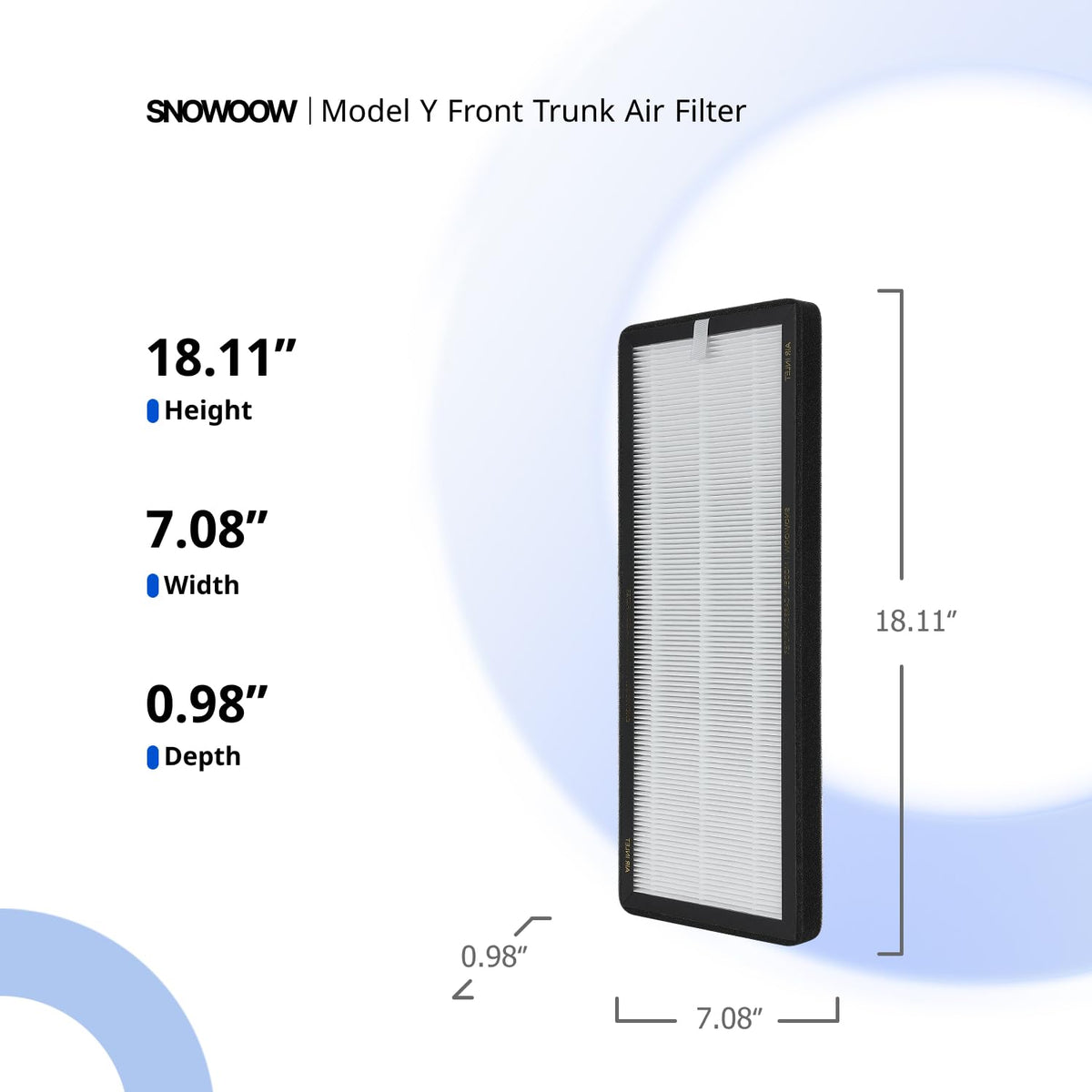 SNOWOOW front trunk filter packaging closeup highlighting fitment ease