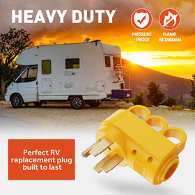 SnowyFox installed on RV power cord ready for shore power connection at campsite