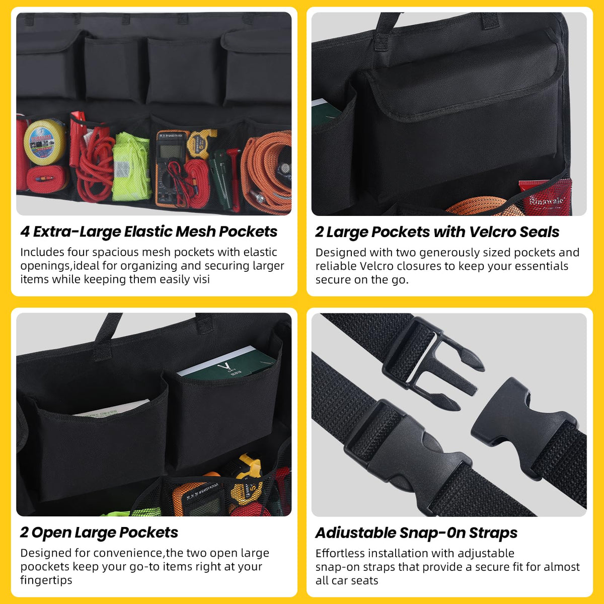 Snuopfy widened center pockets open holding bulky items for extra capacity