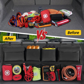 Snuopfy in a family vehicle on road trip offering tidy, accessible storage