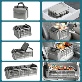 Snuopfy organizer holding groceries in trunk showing spill-prevention benefit