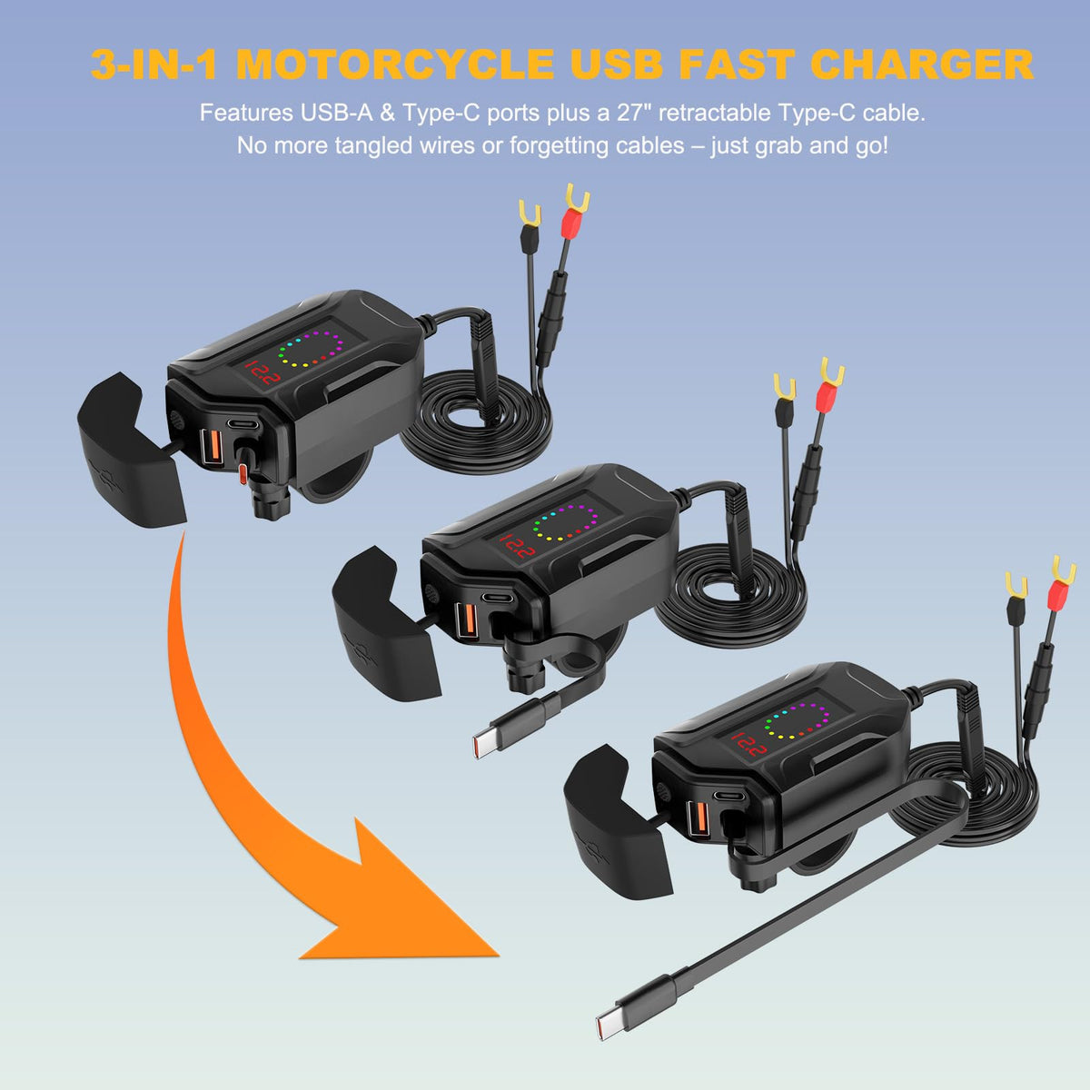 SOBMOTO close-up of retractable Type-C cable demonstrating tidy storage benefit