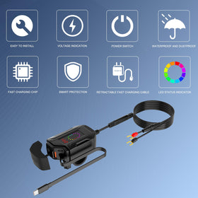SOBMOTO detailed shot of USB ports and LED voltmeter for instant battery info