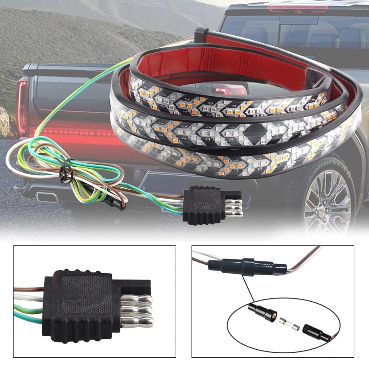 SOCAL-LED LIGHTING detailed shot of 4-pin flat connector and wiring for easy plug-and-play