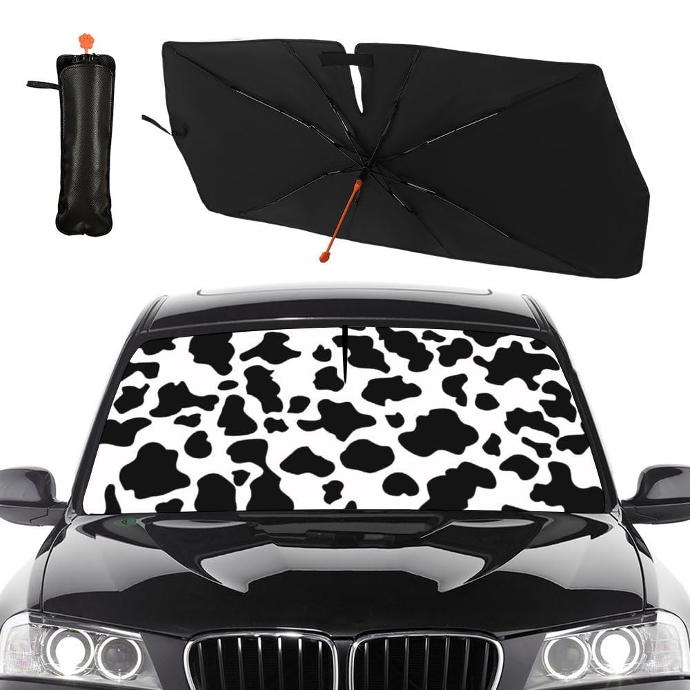 Socira cow print front view showing full windshield coverage and protection