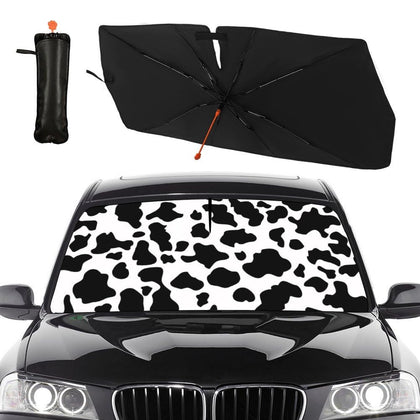 Socira cow print front view showing full windshield coverage and protection