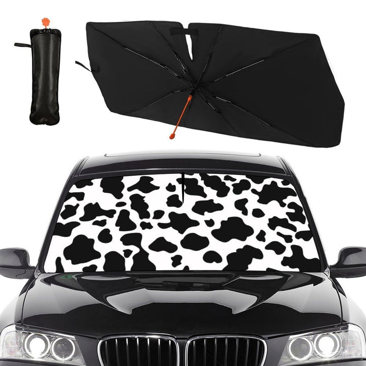 Socira cow print front view showing full windshield coverage and protection