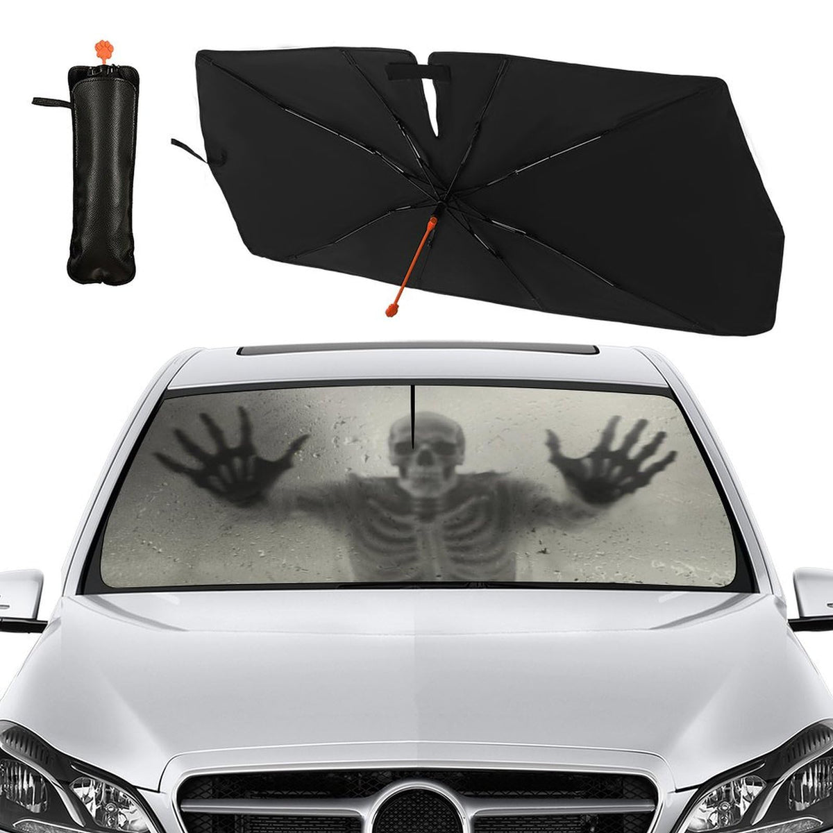 Socira ghost skull lifestyle in parking lot showing stylish protective use