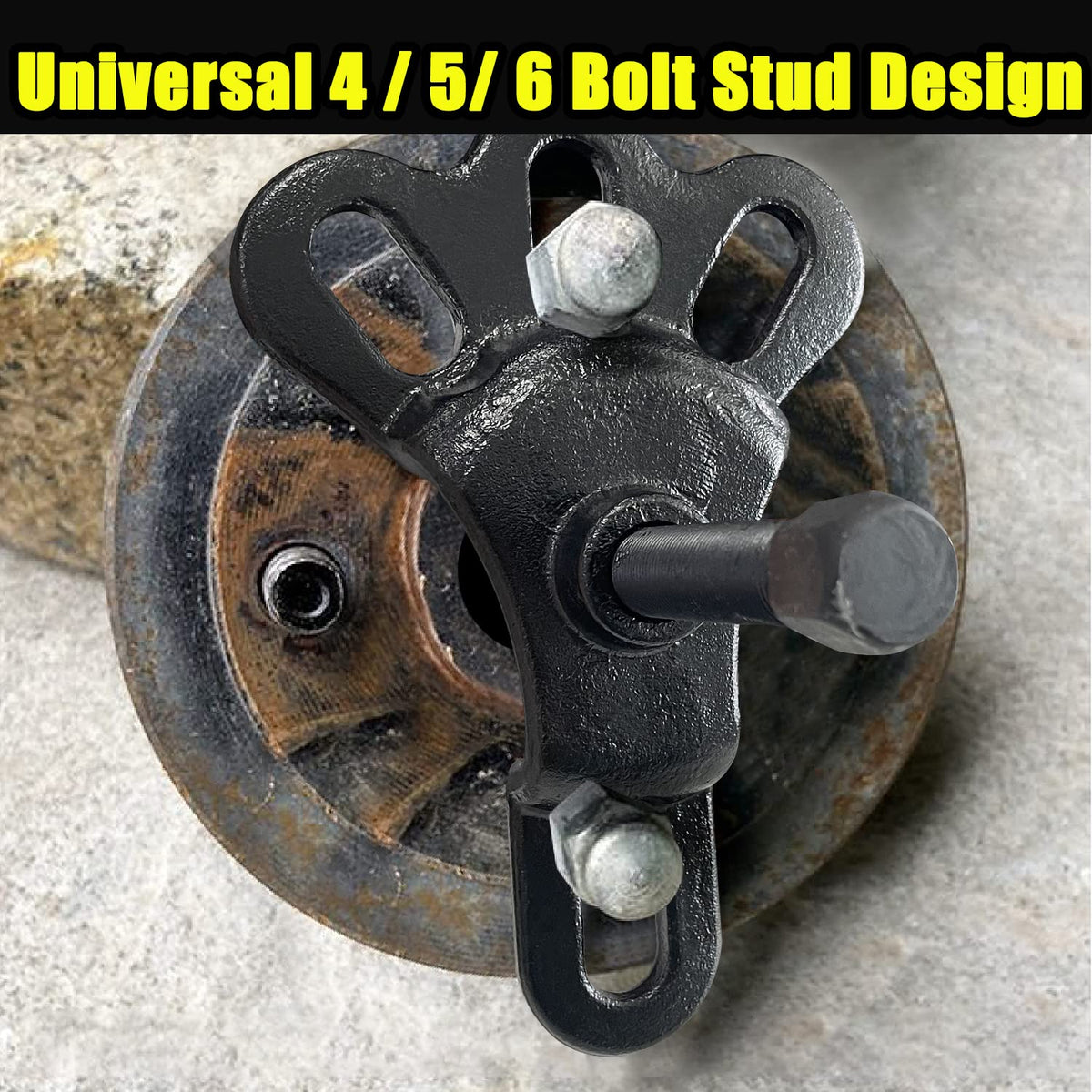 Socpuro puller mounted on vehicle wheel studs illustrating easy attachment
