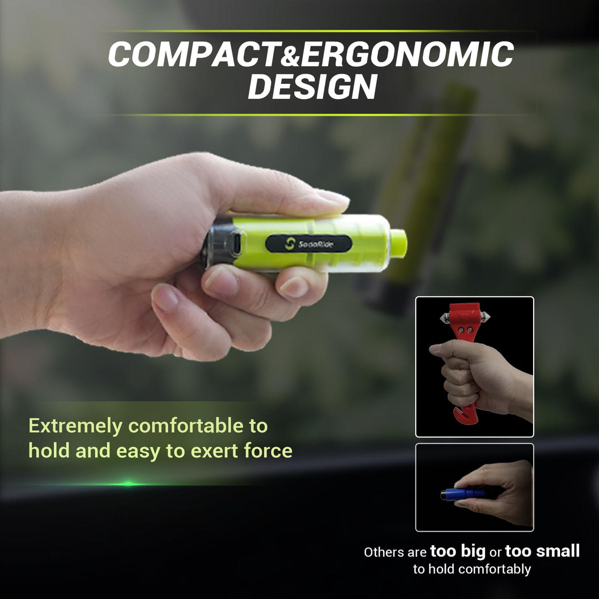 SodaRide two-pack stored in glovebox illustrating dual-location readiness
