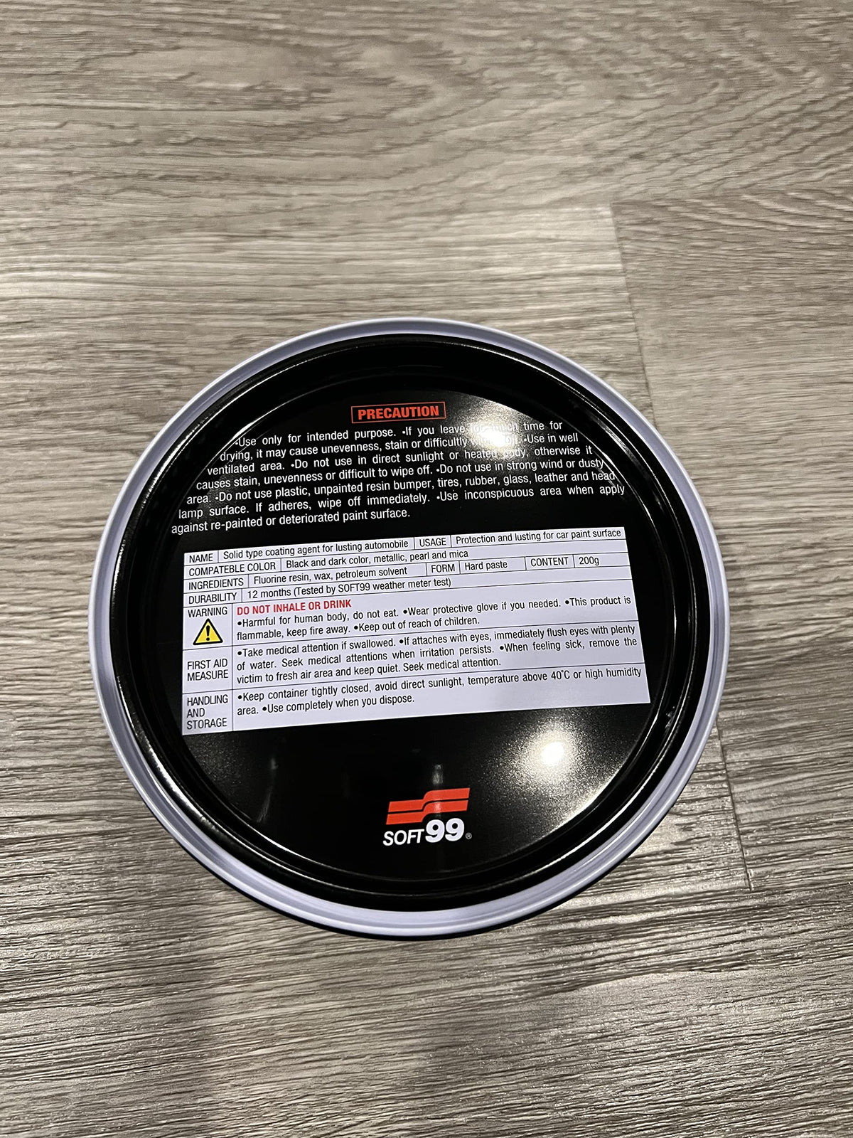 SOFT99 product label close-up showing Japanese version and authenticity