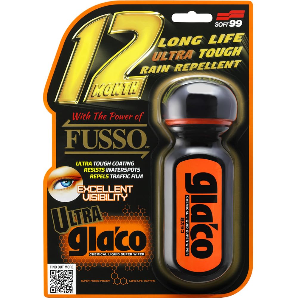 SOFT99 Ultra Glaco front bottle with applicator, shows compact design and easy application