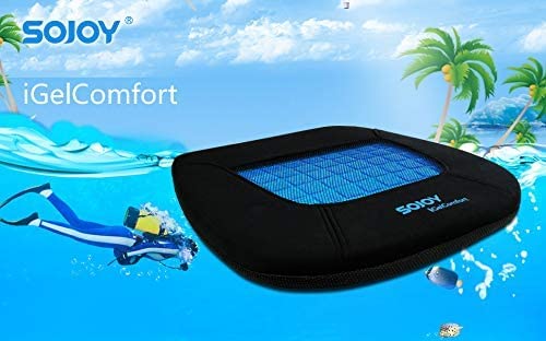 Sojoy cushion beside water bottle illustrating compact portable size