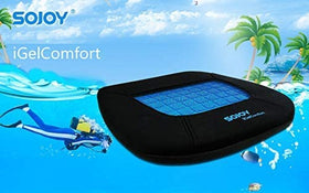 Sojoy cushion beside water bottle illustrating compact portable size