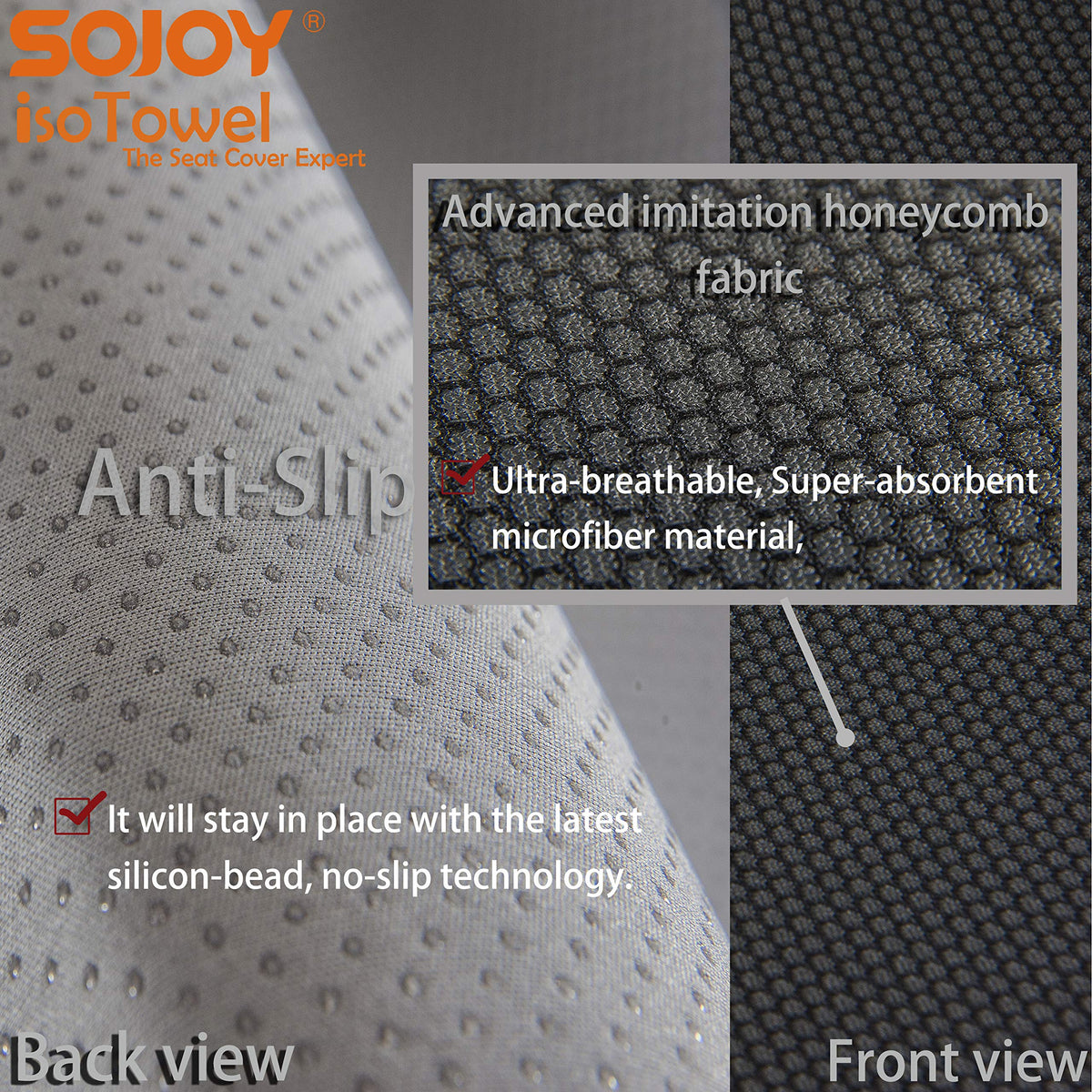 Sojoy non-slip silicon backing close-up ensuring stable, secure fit