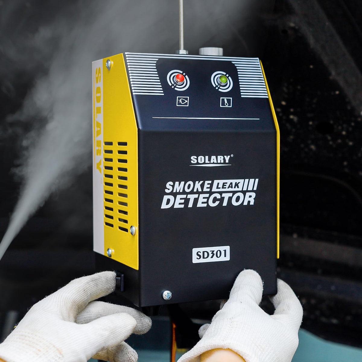 Solary smoke output closeup producing thick visible smoke for detection