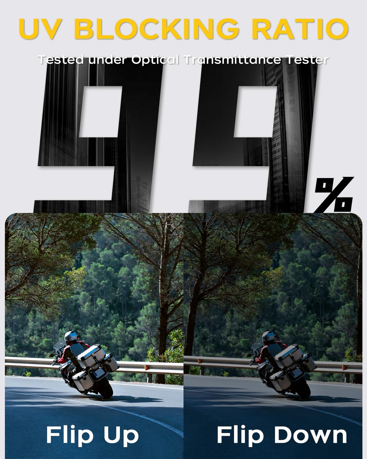 Soman RF-1400 tint transmission showing dark smoke reduces glare on bright day