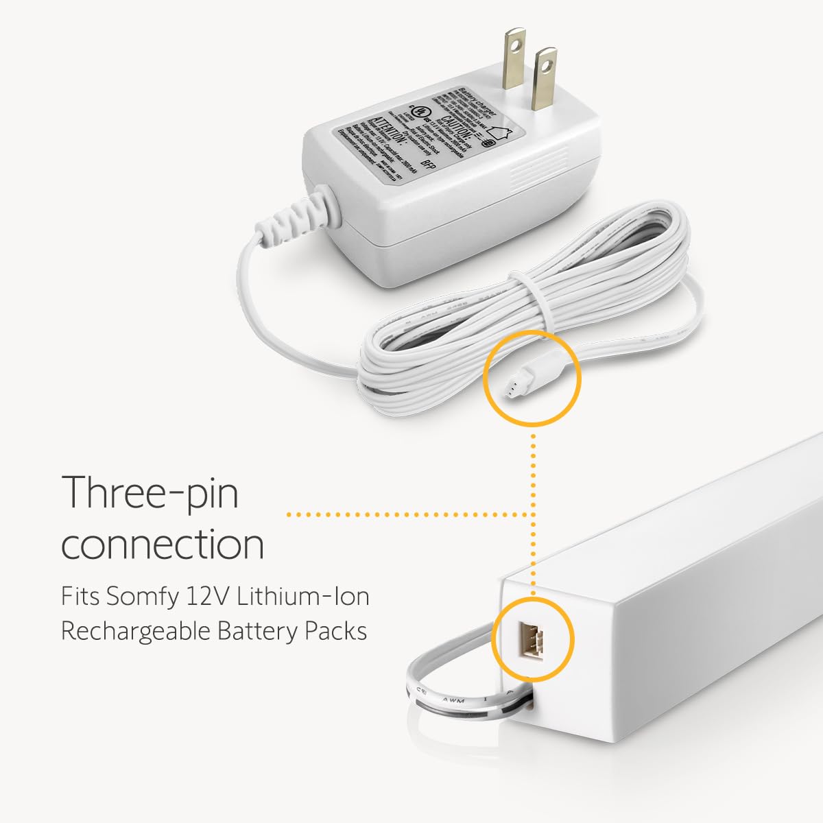 Somfy 3‑pin connector detail demonstrating correct OEM compatibility