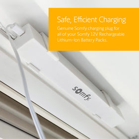 Somfy charger 6‑foot cable laid out offering flexible outlet reach