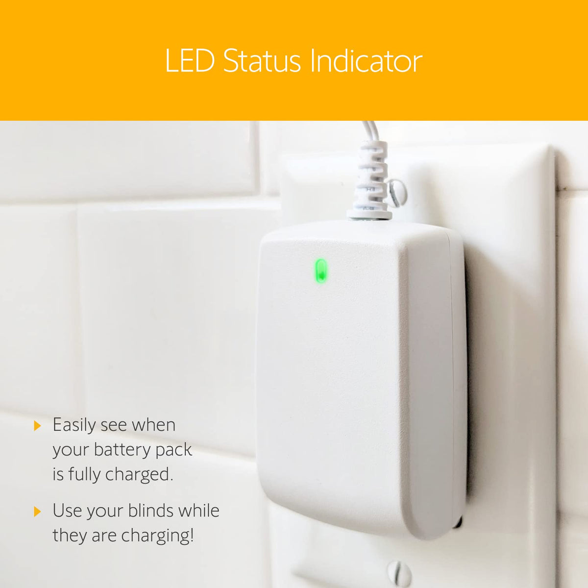 Somfy charger installed with motorized shades for uninterrupted operation