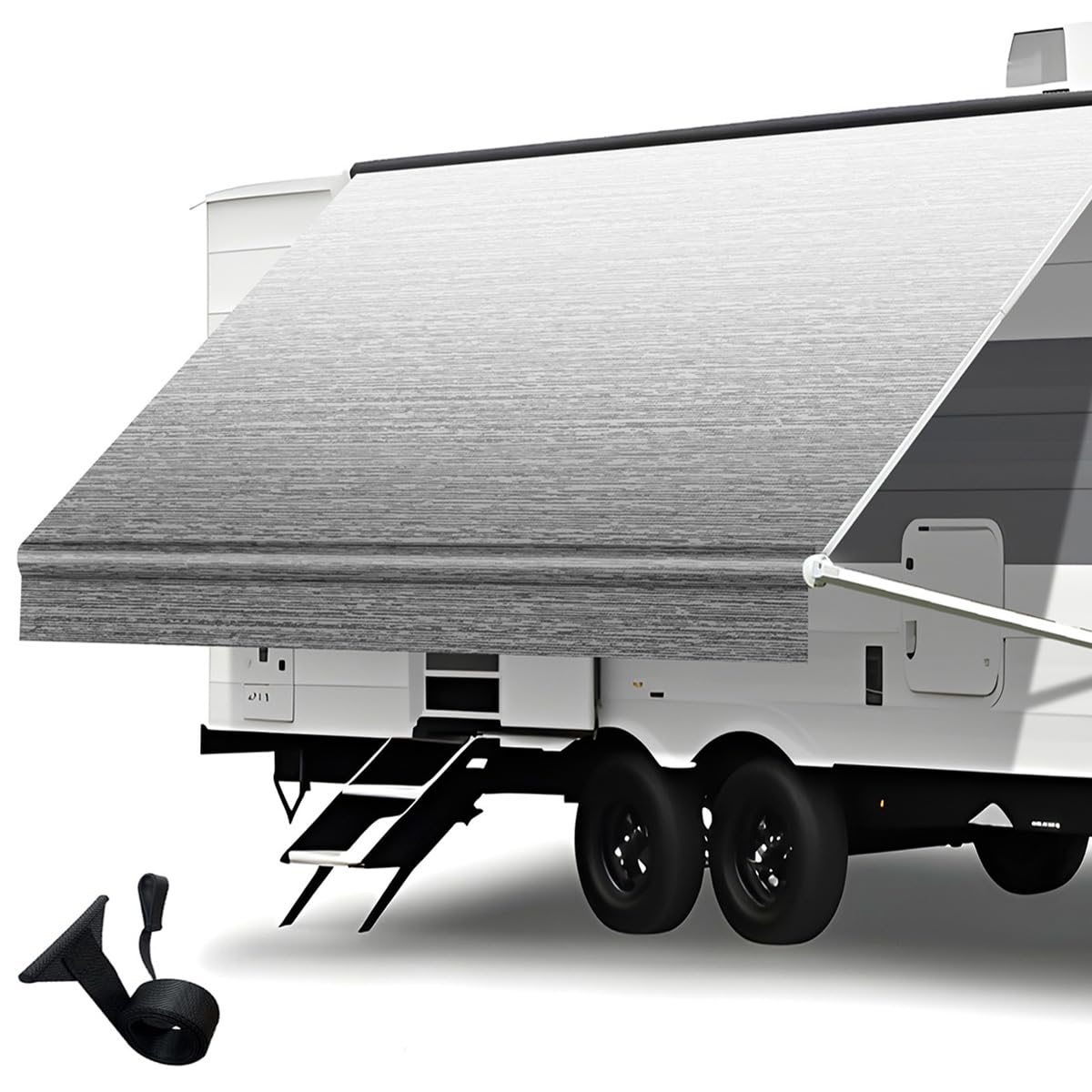 Somokg front view of awning fabric showing clean finish and durable protection
