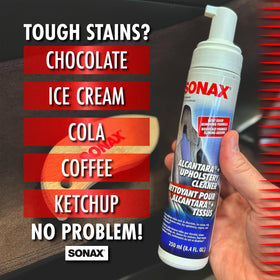 SONAX foam texture close-up demonstrating gentle lift of dirt and grime