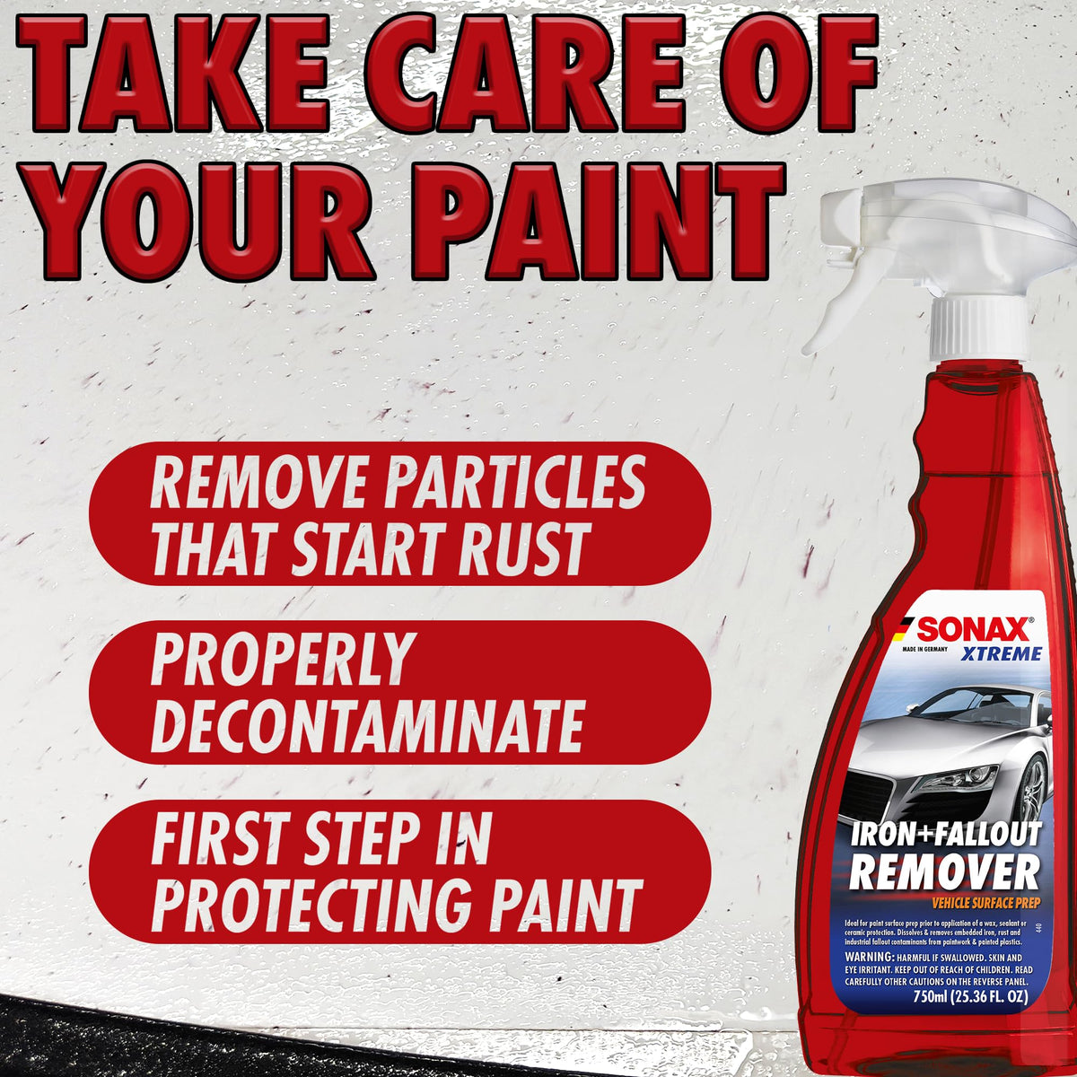 SONAX being sprayed on alloy wheel to dissolve brake dust and grime