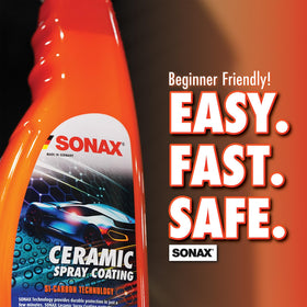 SONAX-treated surface with water beading, demonstrating hydrophobic repellent benefit