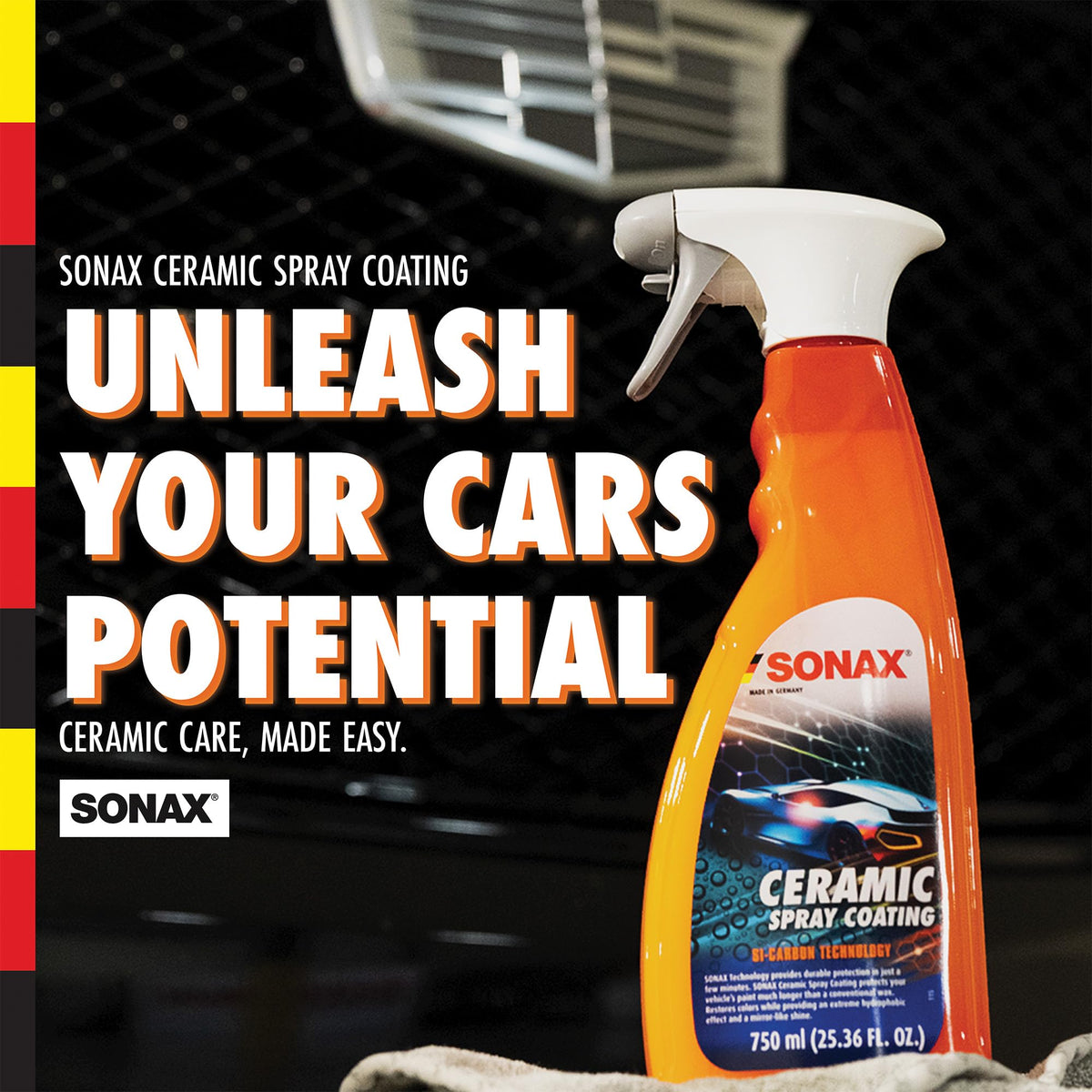 SONAX on wheel and trim showcasing versatile protection and streak-free finish