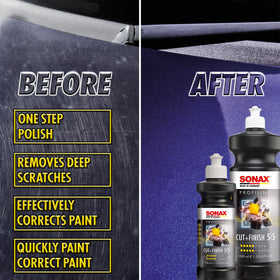 SONAX polish applied with pad demonstrating rapid defect removal