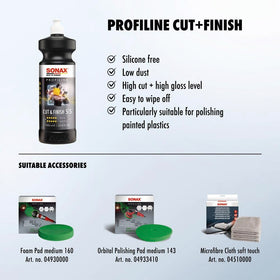 SONAX Cut & Finish on polishing pad in use highlighting efficient cutting