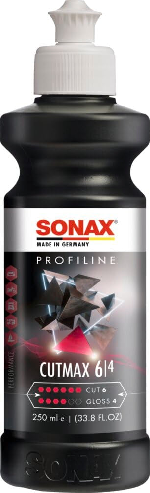SONAX CutMax front bottle showing product and easy handling benefit