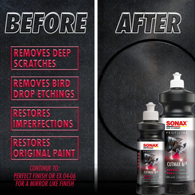 SONAX CutMax applied with a polisher showing efficient cut and time savings