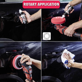 SONAX CutMax applied to a cutting pad illustrating correct product amount per pass