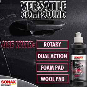 SONAX CutMax next to measuring scale indicating 1000 ml professional quantity