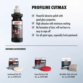 SONAX CutMax compound texture close-up highlighting smooth wipe-off benefit